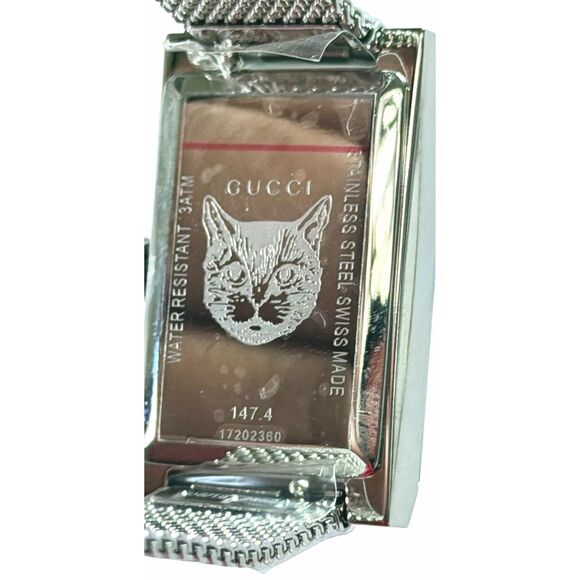 NWB Full Set Gucci G-Frame YA147401 Women Steel Mesh Green Red Bee Watch 21x34mm main image 8